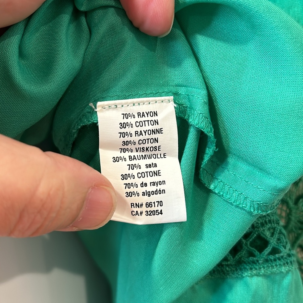 ANTHROPOLOGIE Bl^nk Green Boho Peasant Lightweight Summer Blouse Size Large - Picture 6 of 11